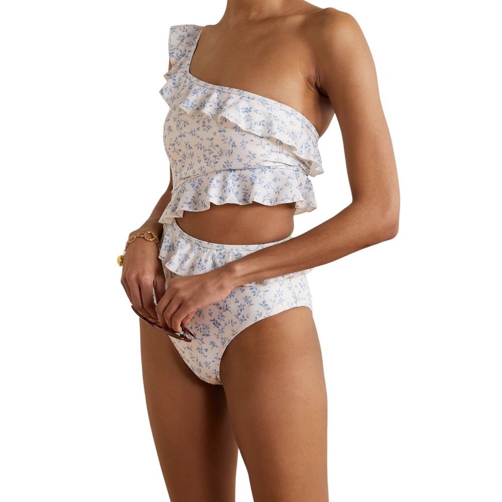 Peony Renaissance Ruffle One Piece Swimsuit AU8 S Blue Cream Floral Print Cutout - Picture 10 of 10